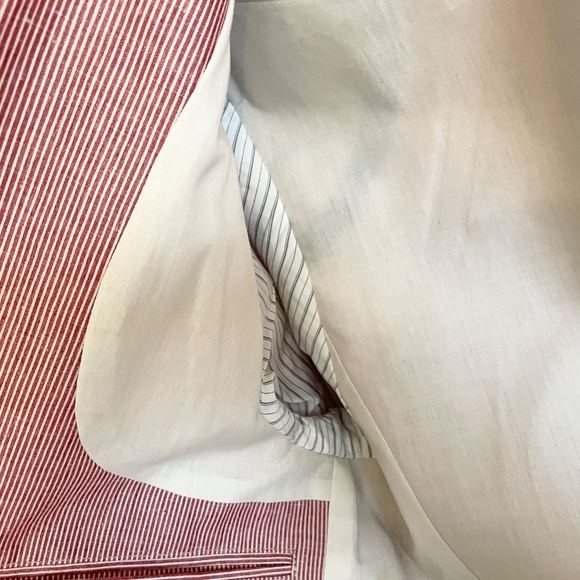 John Varvatos Men’s Blazer Pinstripe Cream Red Linen Cotton Designer Luxe Sz 38 - Picture 8 of 15